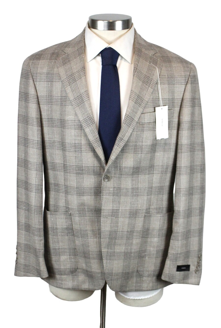 Vince Sport Coat 44 R Mens Tan Plaid Unstructured Wool Silk Linen Slim Blazer